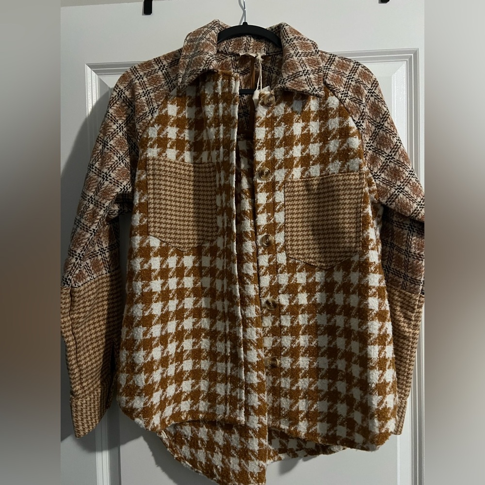 BiBi Brown and White Plaid Jacket